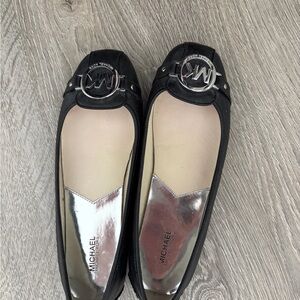 Michael Kors Black Logo Round-Toe Ballet Flats